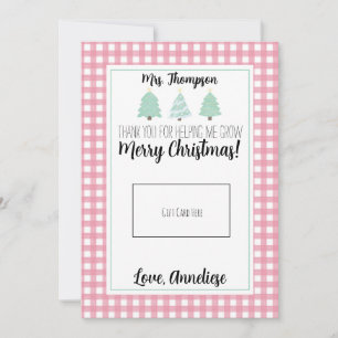 Watercolor Pastel Tree Teacher Christmas Gift Card