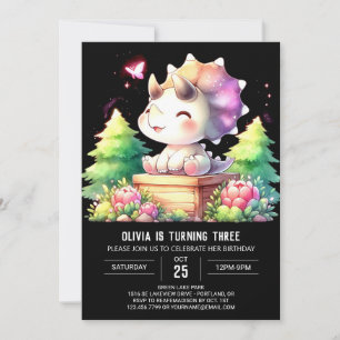 Watercolor Pastel Triceratops Birthday Invitation