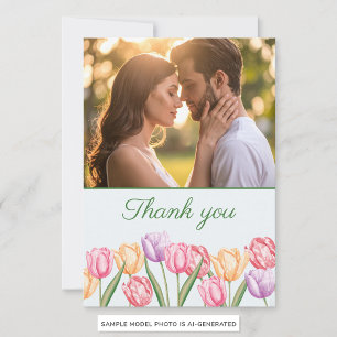 Watercolor Pastel Tulip Flowers Spring Wedding Thank You Card