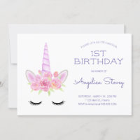 Watercolor Pastel Unicorn and Rainbow Birthday
