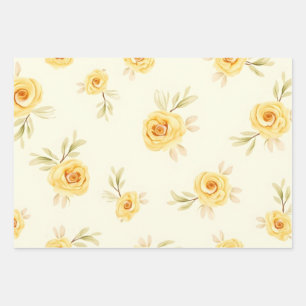 Watercolor Pastel Yellow Roses  Wrapping Paper Sheet