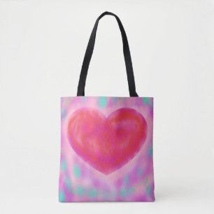 Watercolor pastels shades with heart design tote bag