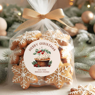 Watercolor Pastry Merry Christmas Small Business Classic Round Sticker