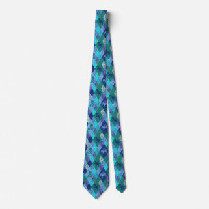 Watercolor Patchwork Dragon in Blue and Green Tape Tie