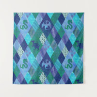 Watercolor Patchwork Dragon in Blue and Green
