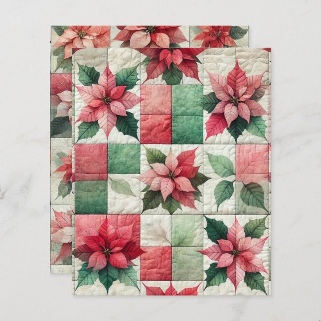 Watercolor Patchwork Poinsettia Scrapbook Paper (Front/Back)