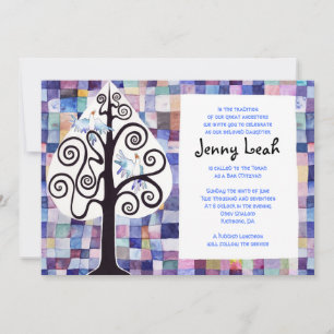 WATERCOLOR PATCHWORK TREE Bat Mitzvah Invitation