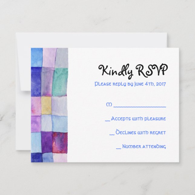 WATERCOLOR PATCHWORK TREE Bat Mitzvah Reply Card (Front)
