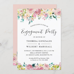 Watercolor Patel Blush Floral Engagement Party Invitation