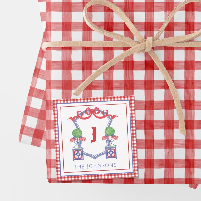 Watercolor Patriotic American Flag Topiary Crest Card (Creator Uploaded)