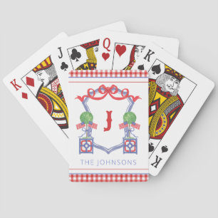 Watercolor Patriotic American Flag Topiary Crest Playing Cards