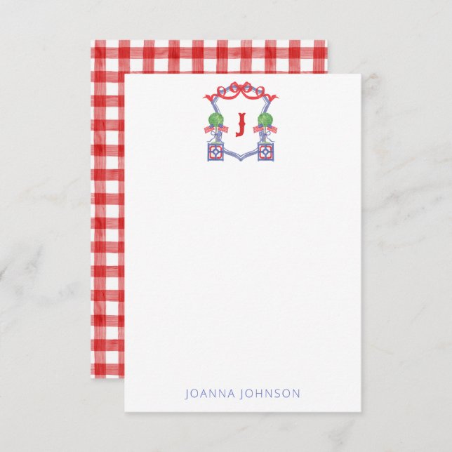 Watercolor Patriotic American Flag Topiary Crest Thank You Card (Front/Back)