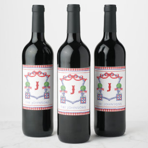 Watercolor Patriotic American Flag Topiary Crest Wine Label