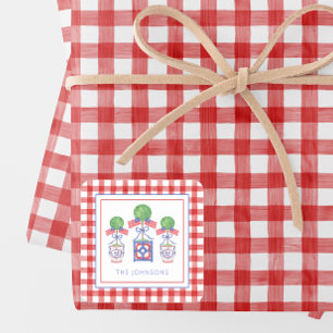 Watercolor Patriotic American Flag Topiary Gift Square Sticker