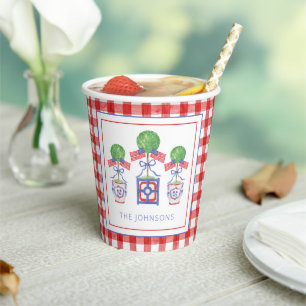 Watercolor Patriotic American Flag Topiary Paper Cups