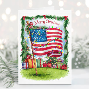 Watercolor Patriotic Flag Christmas Card