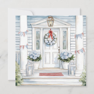 Watercolor Patriotic Porch Happy 4th of July Holiday Card