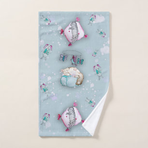 Watercolor pattern cute sleeping kittens and their hand towel