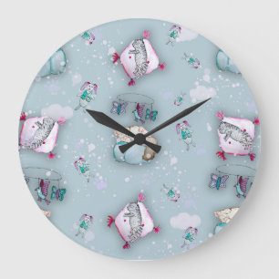 Watercolor pattern cute sleeping kittens and their large clock