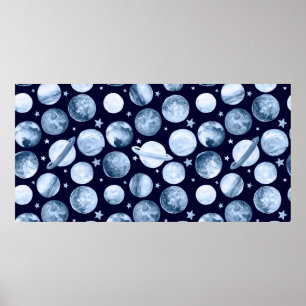 Watercolor pattern illustration of space galaxy wi poster