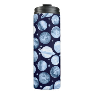 Watercolor pattern illustration of space galaxy wi thermal tumbler