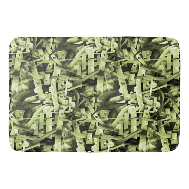 Watercolor Pattern in Green Abstract Contemporary Bath Mat (Front)