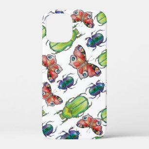 Watercolor pattern of beetles and butterflies iPhone 12 mini case