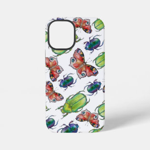 Watercolor pattern of beetles and butterflies iPhone 12 mini case