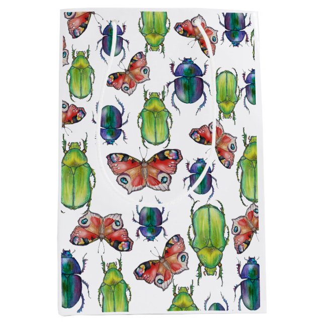 Watercolor pattern of beetles and butterflies medium gift bag (Front)