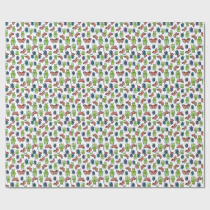 Watercolor pattern of beetles and butterflies wrapping paper