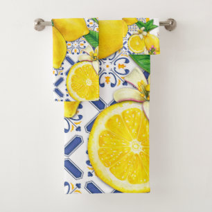 Watercolor Pattern of Mediterranean Lemons Bath Towel Set