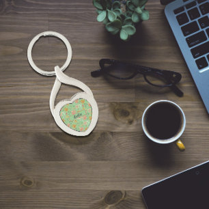 Watercolor pattern orange green Metal Keychain