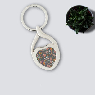 Watercolor pattern orange grey Metal Keychain