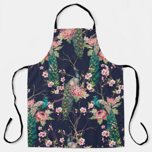 watercolor pattern peacock on a tree cherry,flower apron