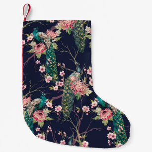watercolor pattern peacock on a tree cherry,flower small christmas stocking