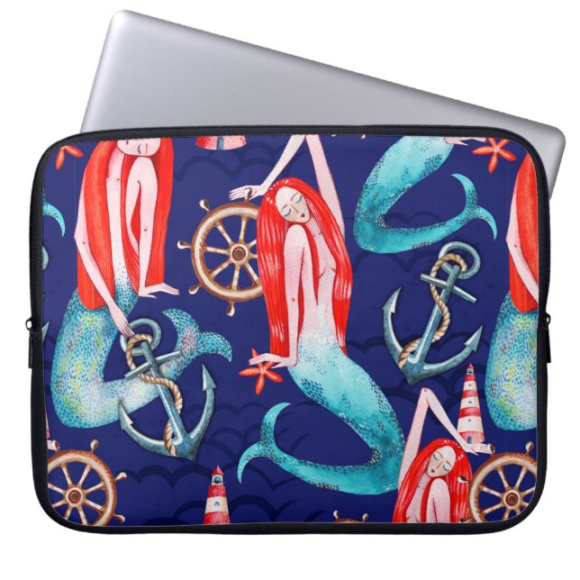 Watercolor pattern sea laptop sleeve (Front)