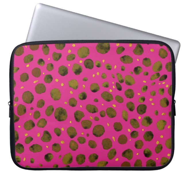 Watercolor Pattern with Abstract Cheetah Skin. Laptop Sleeve (Front)