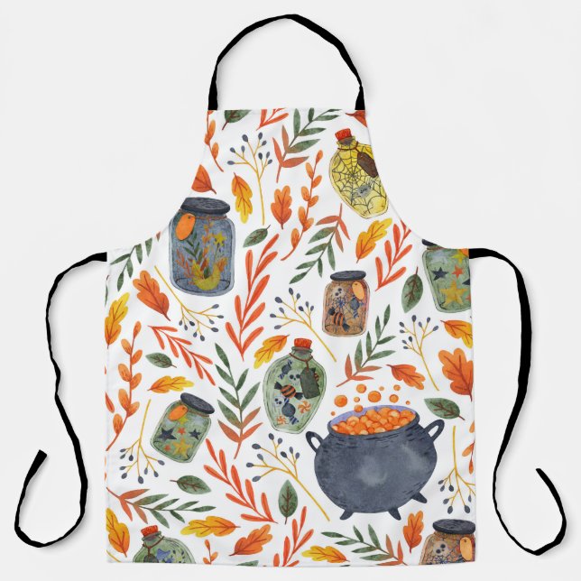 Watercolor Pattern with Autumn Foliage. Apron (Front)