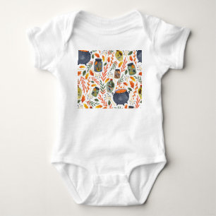 Watercolor Pattern with Autumn Foliage. Baby Bodysuit