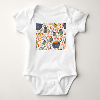 Watercolor Pattern with Autumn Foliage. Baby Bodysuit