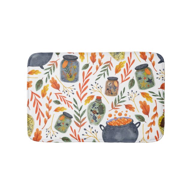 Watercolor Pattern with Autumn Foliage. Bath Mat (Front)