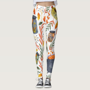 Watercolor Pattern with Autumn Foliage. Leggings