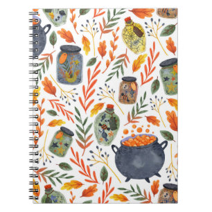 Watercolor Pattern with Autumn Foliage. Notebook