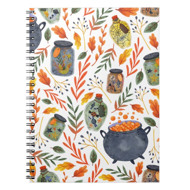 Watercolor Pattern with Autumn Foliage. Notebook (Front)