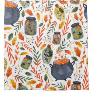 Watercolor Pattern with Autumn Foliage. Shower Curtain