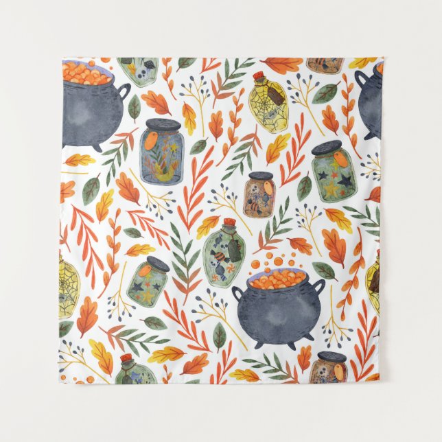 Watercolor Pattern with Autumn Foliage. Tapestry (Front)