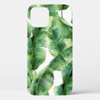 Watercolor pattern with banana palm leaves. Hand p