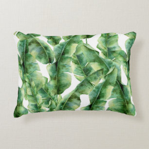 Watercolor pattern with banana palm leaves. Hand p Decorative Cushion