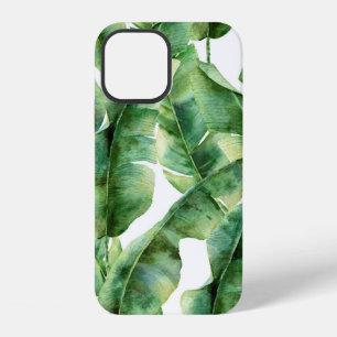 Watercolor pattern with banana palm leaves. Hand p iPhone 12 Case