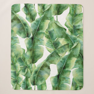 Watercolor pattern with banana palm leaves. Hand p Sherpa Blanket